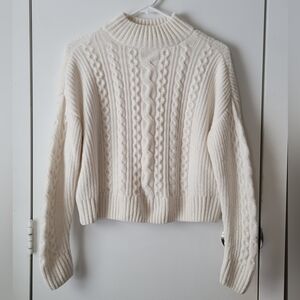 Rachel Zoe White Chenille Cable Knit Sweater